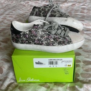 NIB NWT Sam Edelman Aubrie Mini Leopard Glitter Distressed Sneakers Girls 11